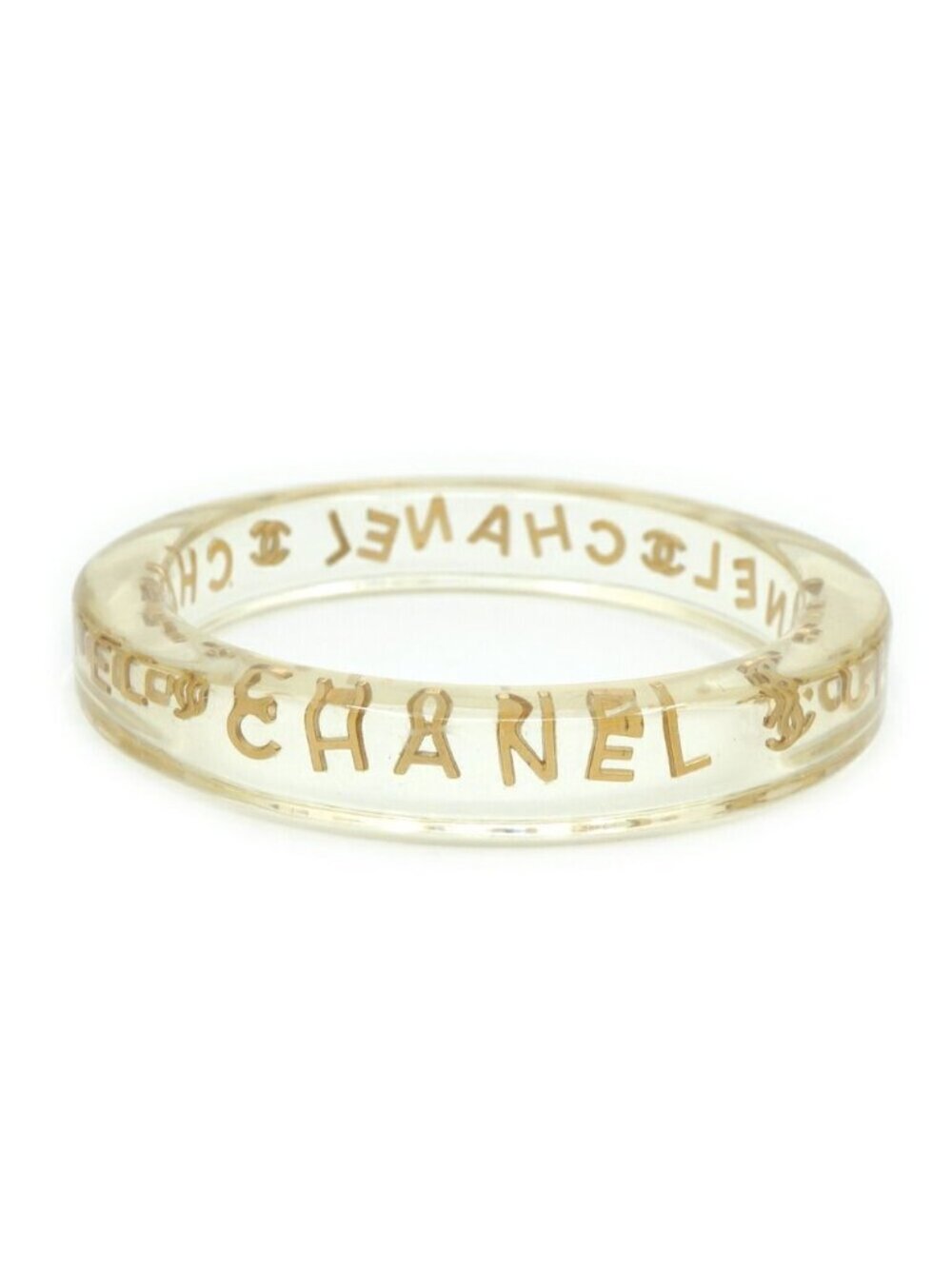 Chanel Logo Bangle Plastic Clear Gold Bracelet 20.5 cm